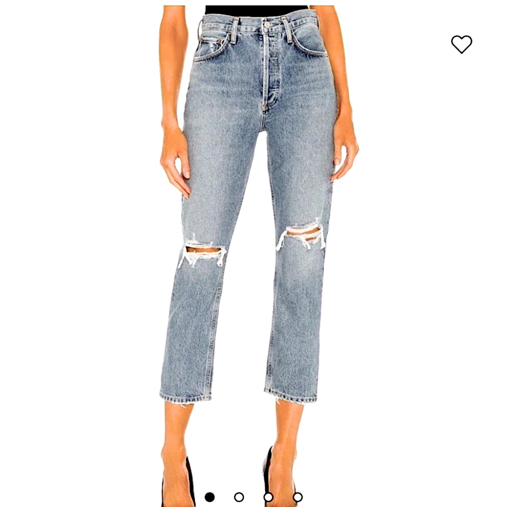 Agolde Destructed Denim Cropped Boyfriend Jean Brand New